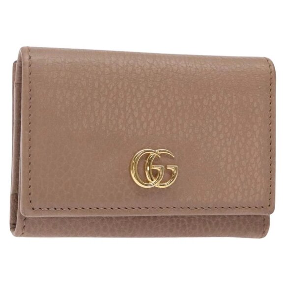 GUCCI GG Marmont Trifold Wallet Leather Beige Gold - Picture 1 of 15